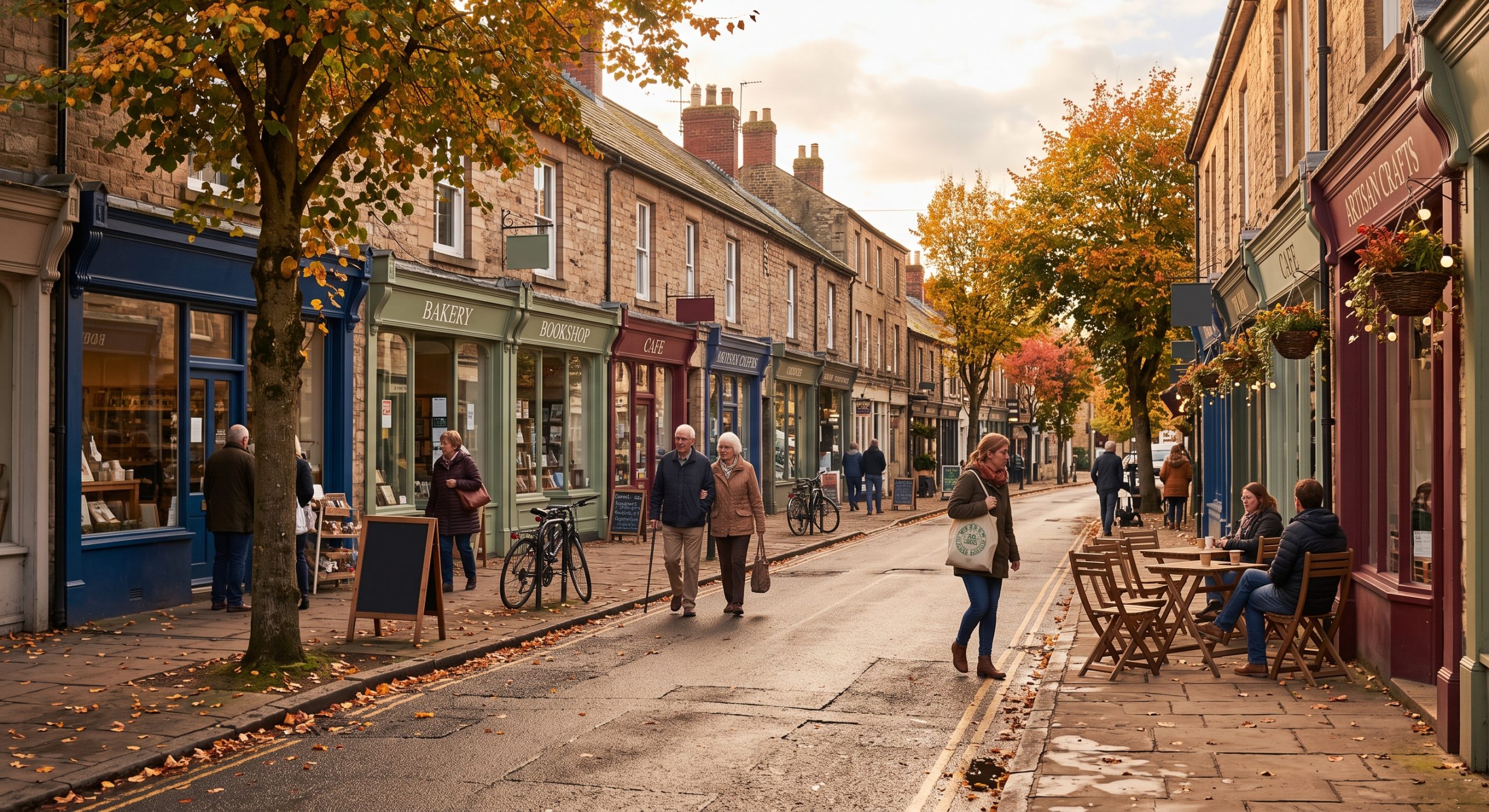 A UK high street with independent shopfronts